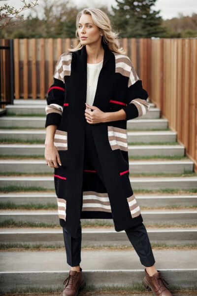 TEEK - Striped Long Sleeve Chauffeured Sweater Cardigan SWEATER TEEK Trend Black S 