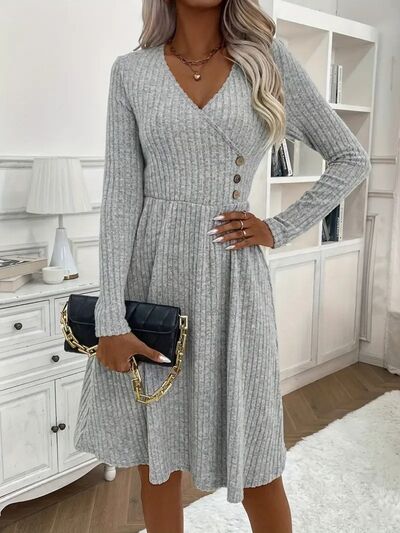 TEEK - Heather Grey Long Sleeve 3B Sweater Dress DRESS TEEK Trend S  