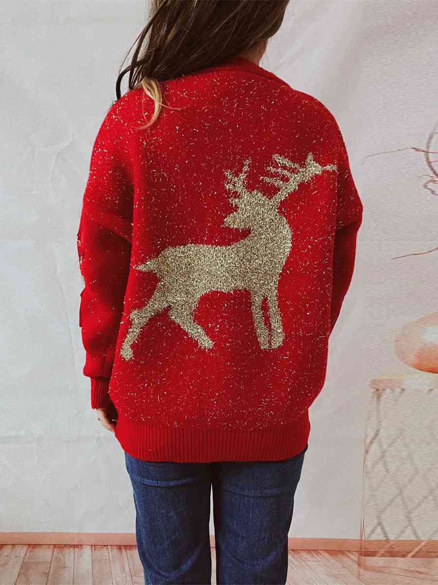 TEEK - Reindeer Textured Long Sleeve Sweater SWEATER TEEK Trend   