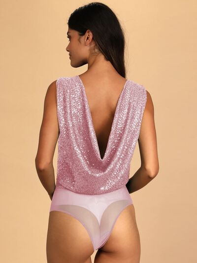 TEEK - Sequin Plunge Sleeveless Bodysuit TOPS TEEK Trend   