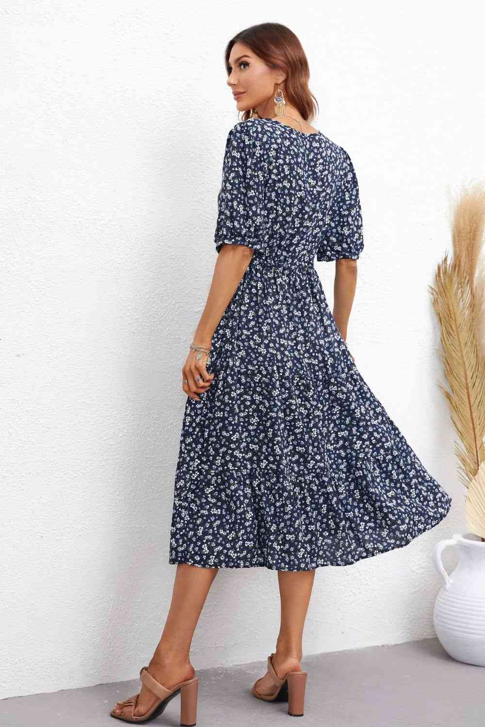 TEEK - Floral Notched Neck Lace Trim Dress DRESS TEEK Trend   