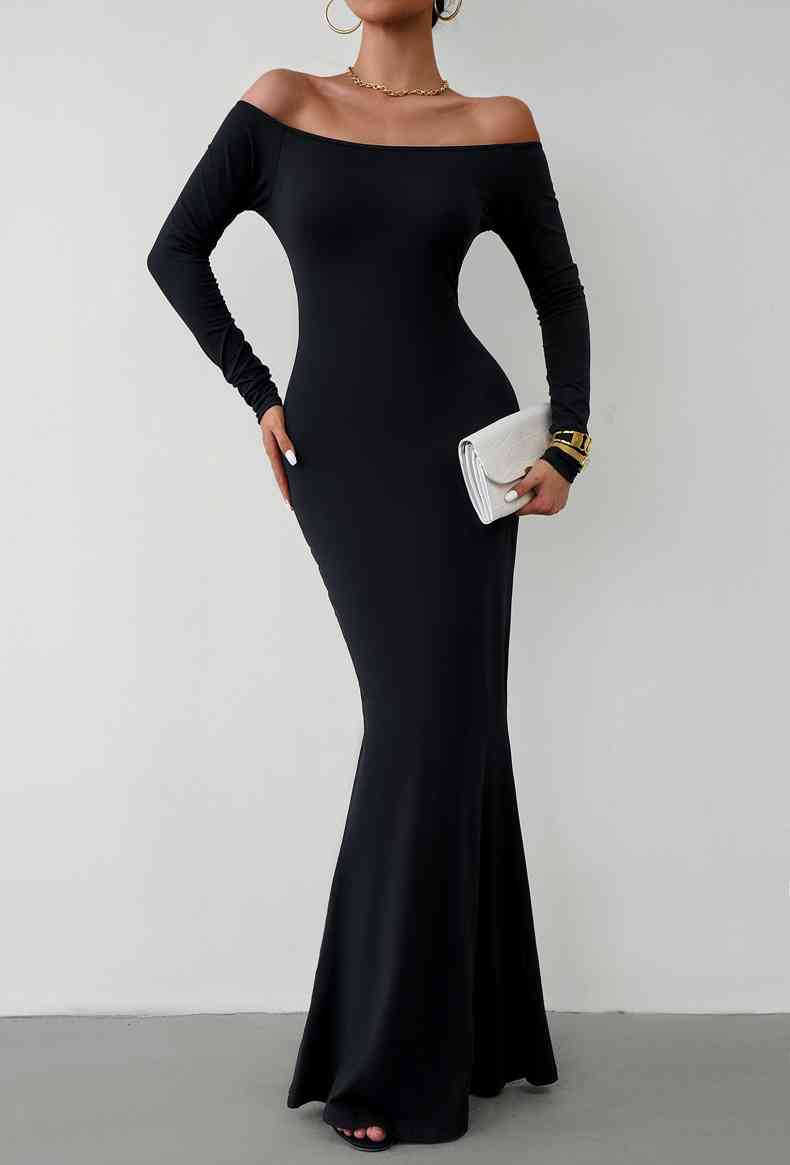 TEEK - Off-Shoulder Long Sleeve Maxi Dress DRESS TEEK Trend Black S 