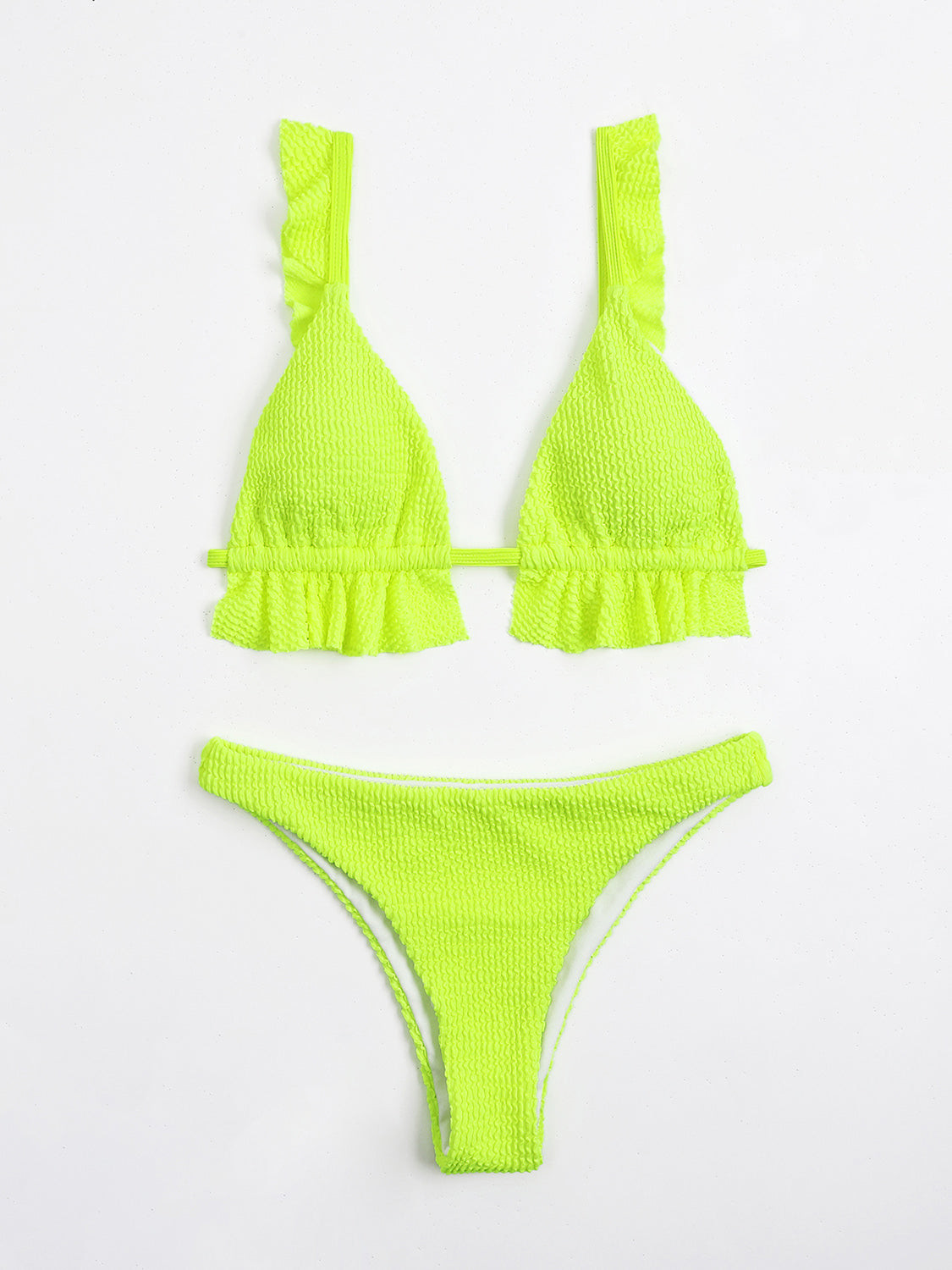 TEEK - Ruffled Textured Wide Strap Two-Piece Bikini Set SWIMWEAR TEEK Trend Lime S 