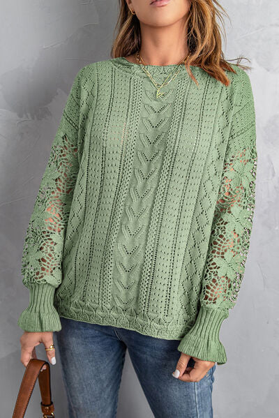 TEEK - Lace Lantern Sleeve Dropped Shoulder Sweater SWEATER TEEK Trend   