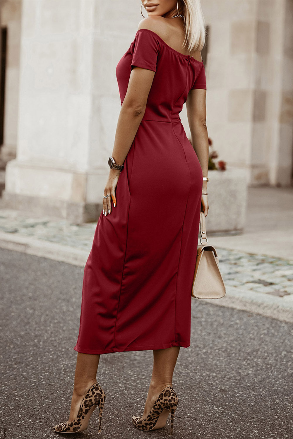 TEEK - Off-Shoulder Short Sleeve Split Dress DRESS TEEK Trend   
