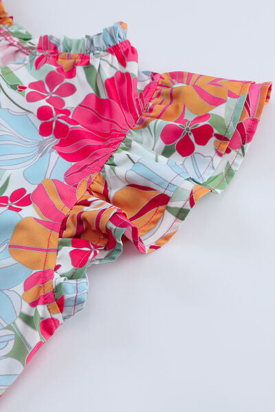 TEEK - Floral Ruffled Cap Sleeve Blouse TOPS TEEK Trend   