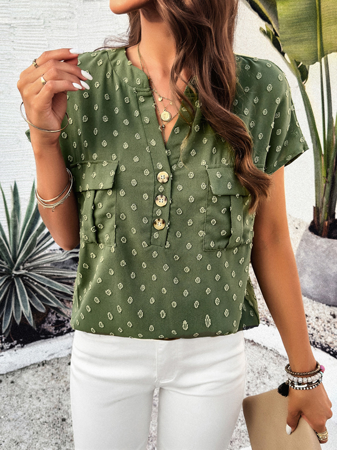 TEEK - Swiss Dot Short Sleeve Blouse TOPS TEEK Trend   