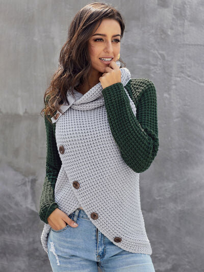 TEEK - Contrast Button Detail Turtleneck Sweater SWEATER TEEK Trend   