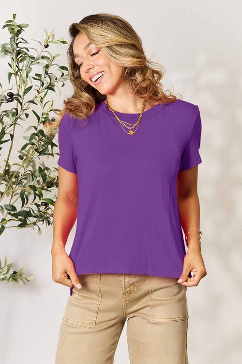 TEEK - Basic Round Neck Short Sleeve T-Shirt TOPS TEEK Trend Purple S 