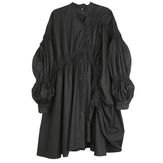 TEEK - Long Sleeve Pleated Black Shirt Dress DRESS TEEK M   