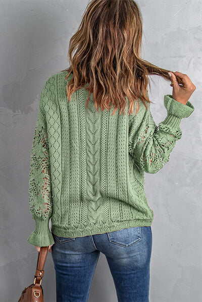 TEEK - Lace Lantern Sleeve Dropped Shoulder Sweater SWEATER TEEK Trend   