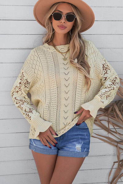 TEEK - Lace Lantern Sleeve Dropped Shoulder Sweater SWEATER TEEK Trend   