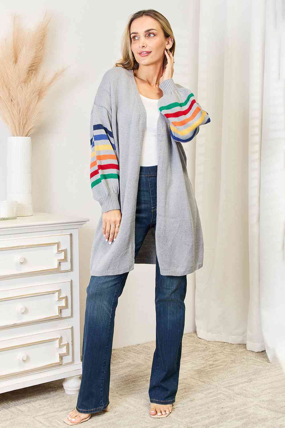 TEEK - Multicolored Stripe Open Front Cardigan SWEATER TEEK Trend   