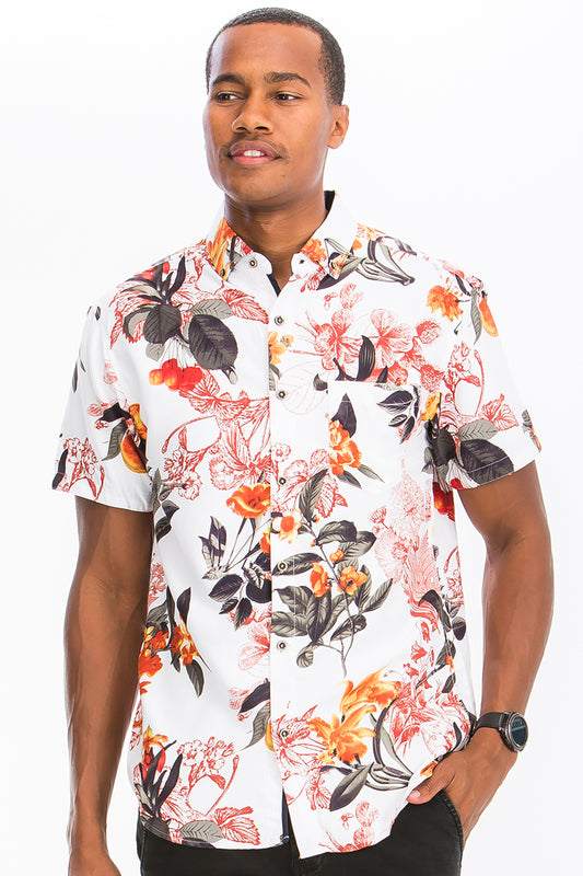 TEEK - DP Hawaiian Short Sleeve Shirt | White Orange Red TOPS theteekdotcom   