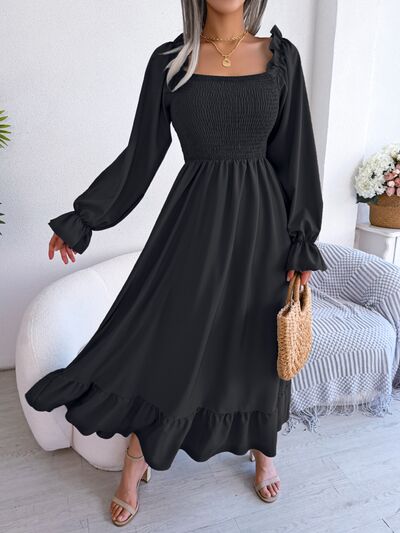 TEEK - Smocked Soft Flounce Sleeve Dress DRESS TEEK Trend Black S 