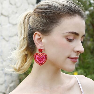 TEEK - Rhinestone Beaded Heart Dangle Earrings JEWELRY TEEK Trend   