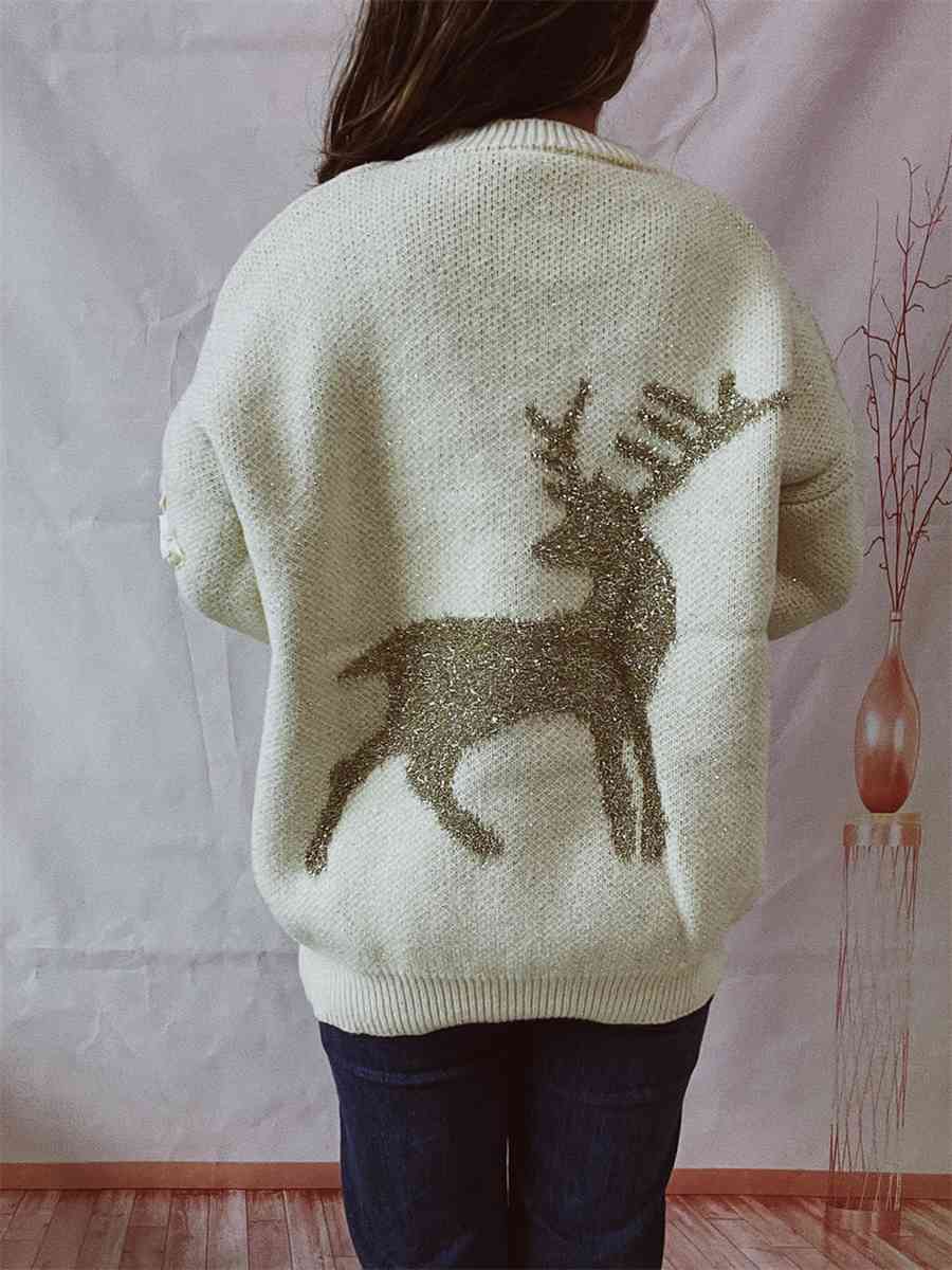 TEEK - Reindeer Textured Long Sleeve Sweater SWEATER TEEK Trend   