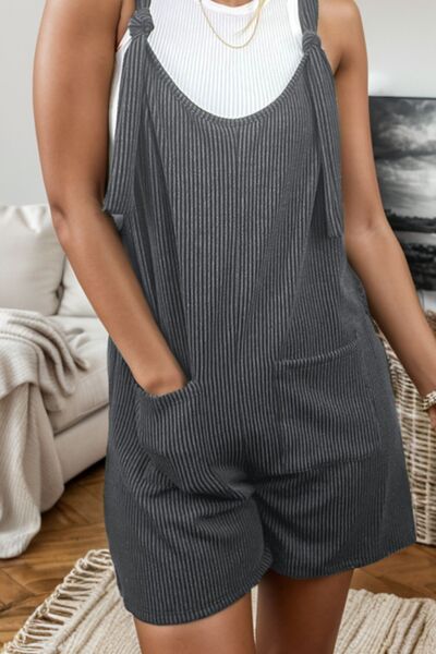 TEEK - Charcoal Scoop Neck Striped Romper OVERALLS TEEK Trend   