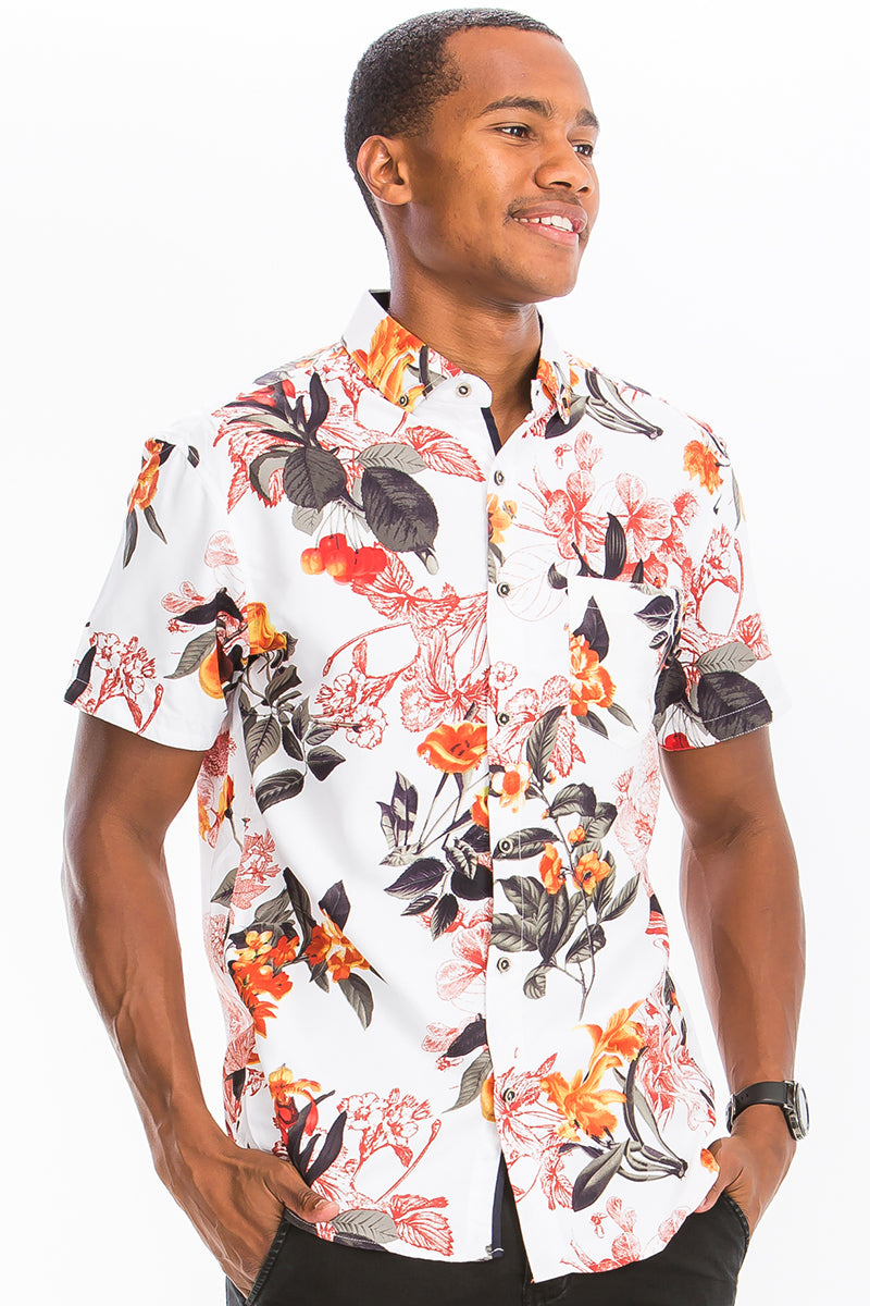 TEEK - DP Hawaiian Short Sleeve Shirt | White Orange Red TOPS TEEK M S  