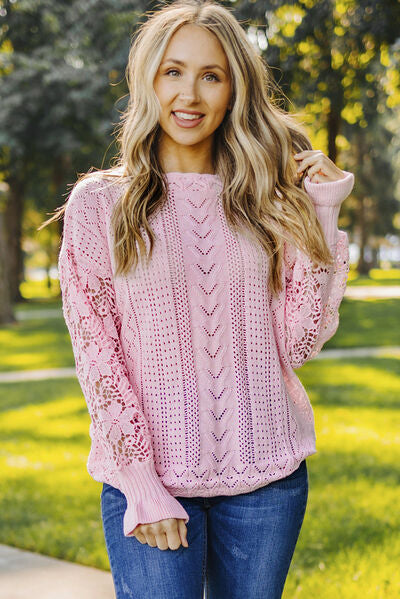 TEEK - Lace Lantern Sleeve Dropped Shoulder Sweater SWEATER TEEK Trend Blush Pink S 
