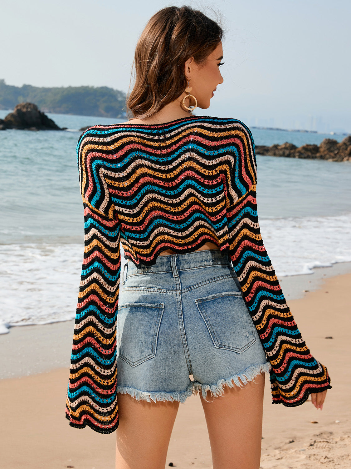 TEEK - Striped Boat Neck Long Sleeve Cover Up SWIMWEAR TEEK Trend   