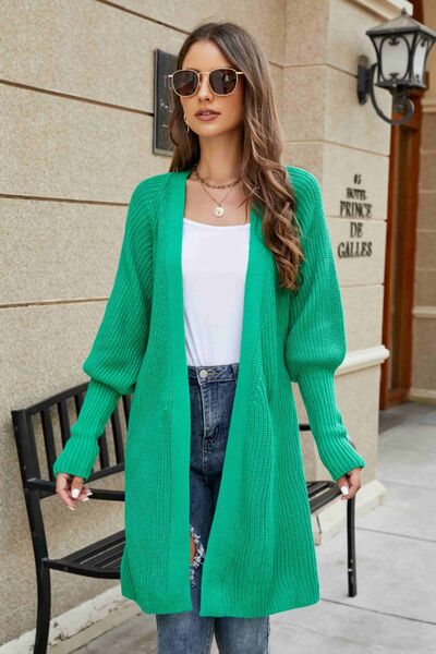 TEEK - Open Front Lantern Sleeve Cardigan SWEATER TEEK Trend Mid Green S 