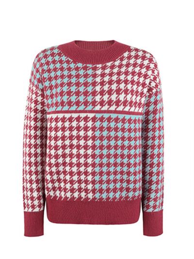 TEEK - Wine Houndstooth Sweater SWEATER TEEK Trend S  