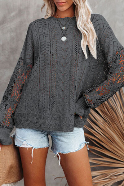 TEEK - Lace Lantern Sleeve Dropped Shoulder Sweater SWEATER TEEK Trend   