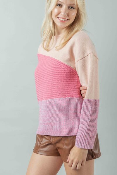 TEEK - Pink VJ Color Block Sweater SWEATER TEEK Trend   