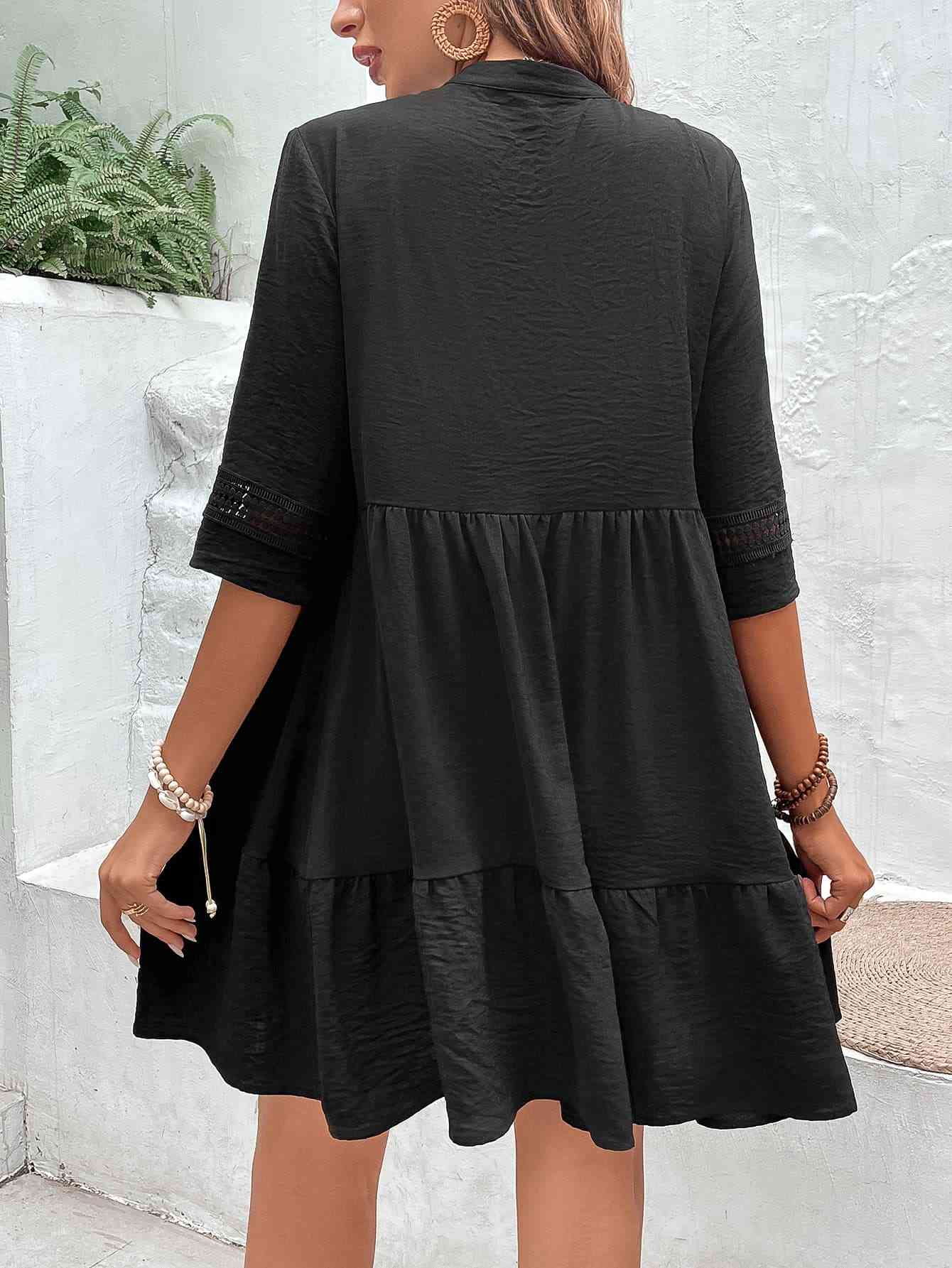 TEEK - Black Notched Neck Half Sleeve Dress DRESS TEEK Trend   