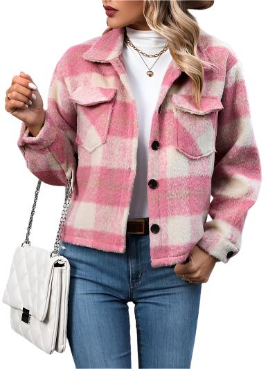 TEEK - Plaid Button Up Front Jacket JACKET TEEK Trend Carnation Pink S 