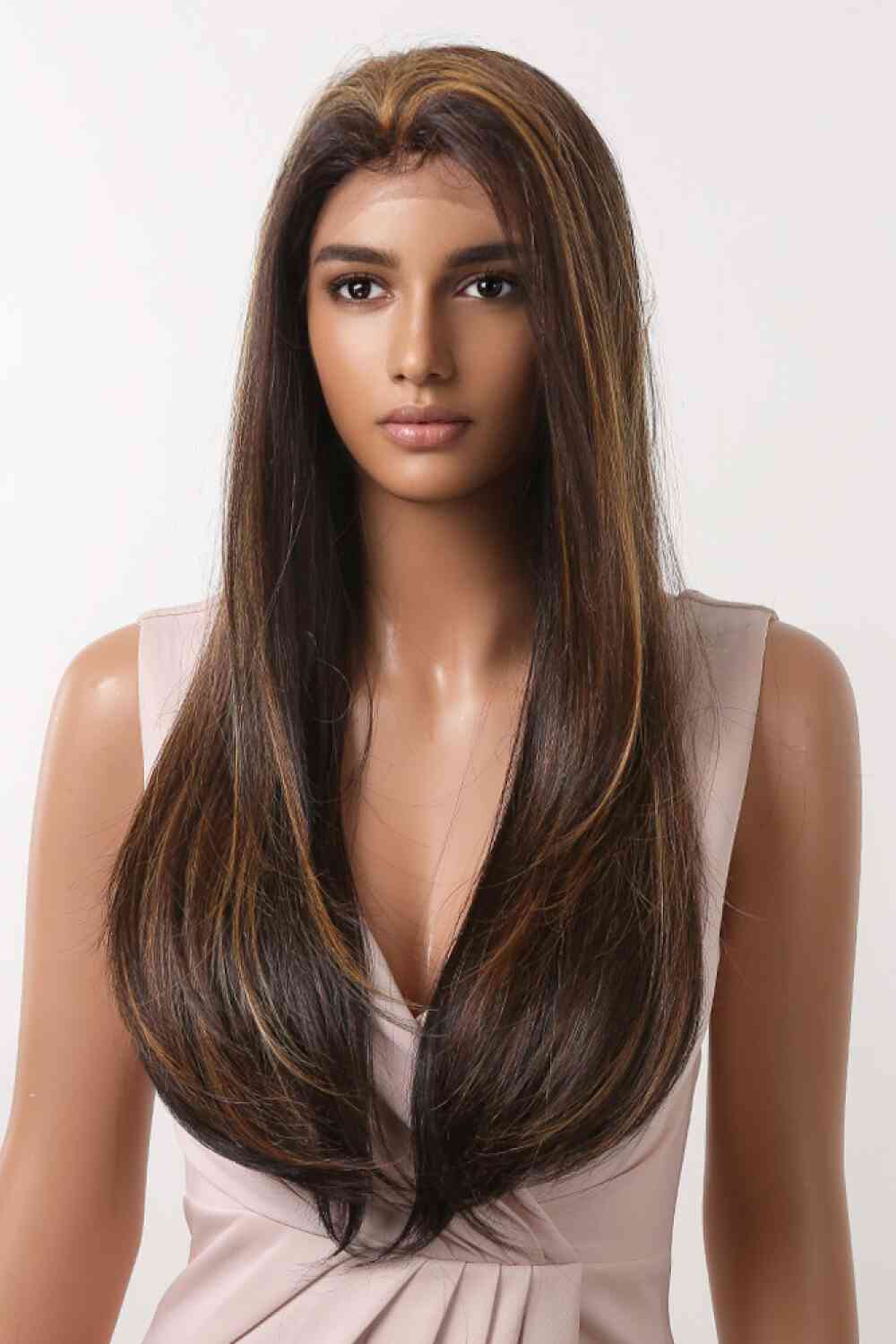 TEEK - Brown/Caramel Highlights Lace Front 26" Synthetic Straight Wig HAIR TEEK Trend   