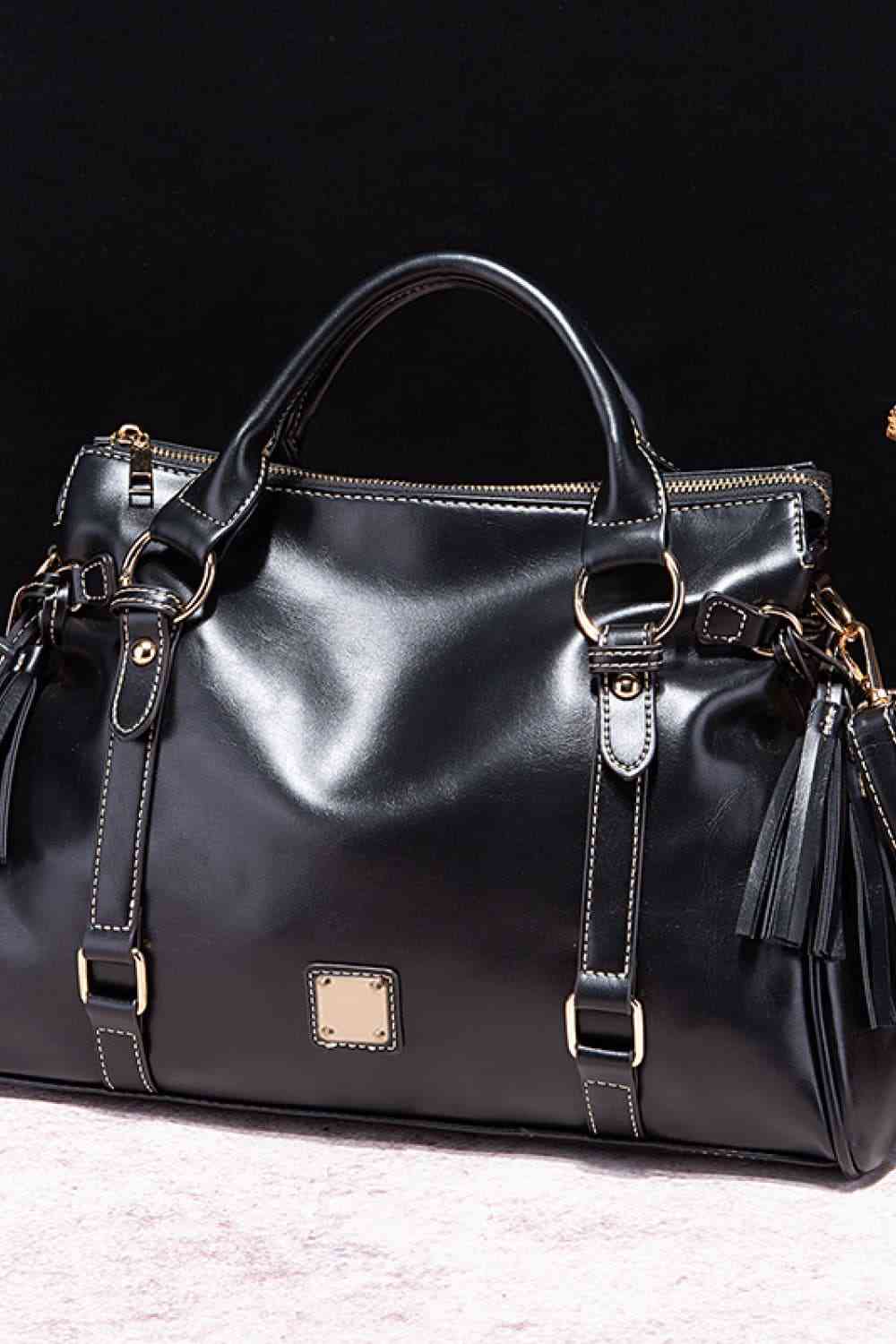 TEEK - PU Leather Handbag with Tassels BAG TEEK Trend Black  