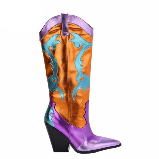 TEEK - Patchwork Shiny Metallic Western Cowboy Boots SHOES theteekdotcom 1 5.5 