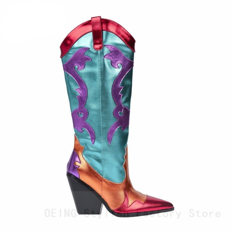 TEEK - Patchwork Shiny Metallic Western Cowboy Boots SHOES theteekdotcom 2 5.5 