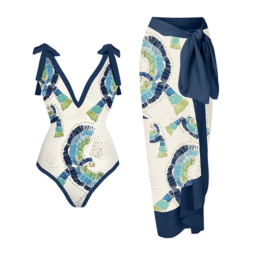 TEEK - Deep V Stripe Border Swimsuit Set SWIMWEAR theteekdotcom   
