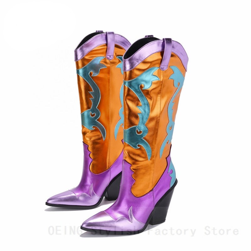 TEEK - Patchwork Shiny Metallic Western Cowboy Boots SHOES theteekdotcom   