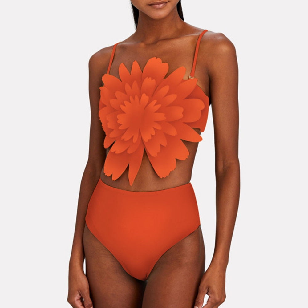 TEEK - Big Flower Front Bikini SWIMWEAR theteekdotcom Orange S 