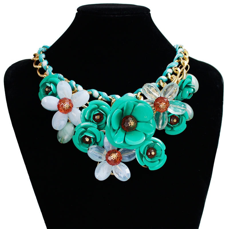 TEEK - Mixed Color Rose Flower Chain Necklace JEWELRY theteekdotcom green 2  