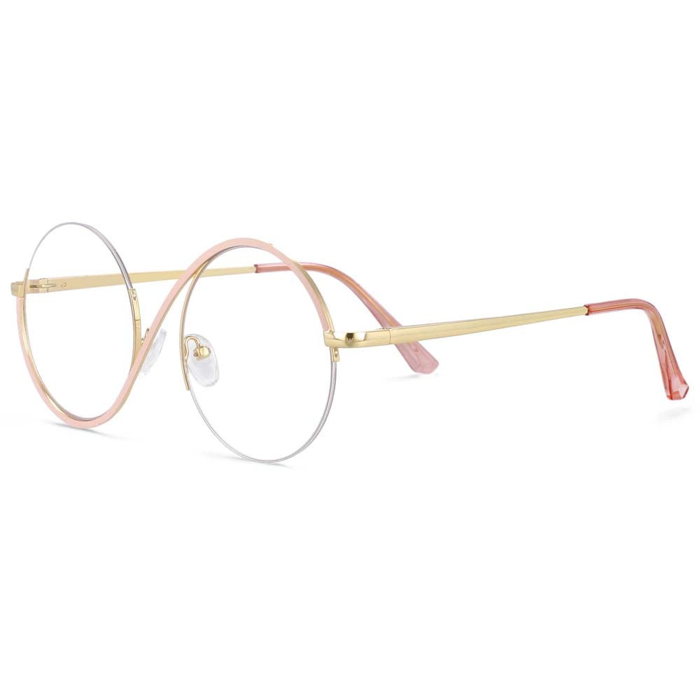 TEEK - Round Metal Half Frame Eyeglasses EYEGLASSES theteekdotcom pink  
