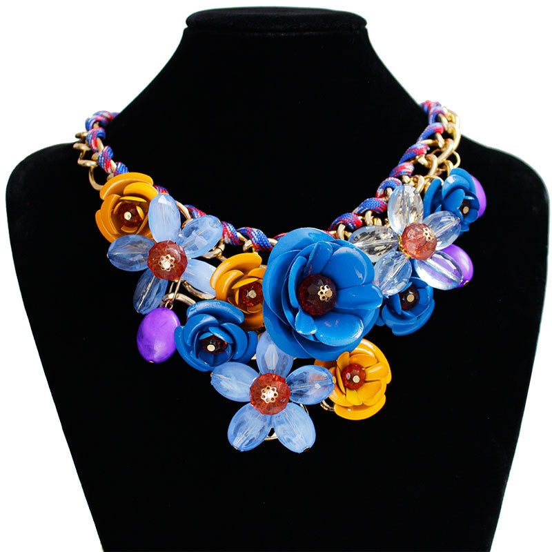 TEEK - Mixed Color Rose Flower Chain Necklace JEWELRY theteekdotcom blue  