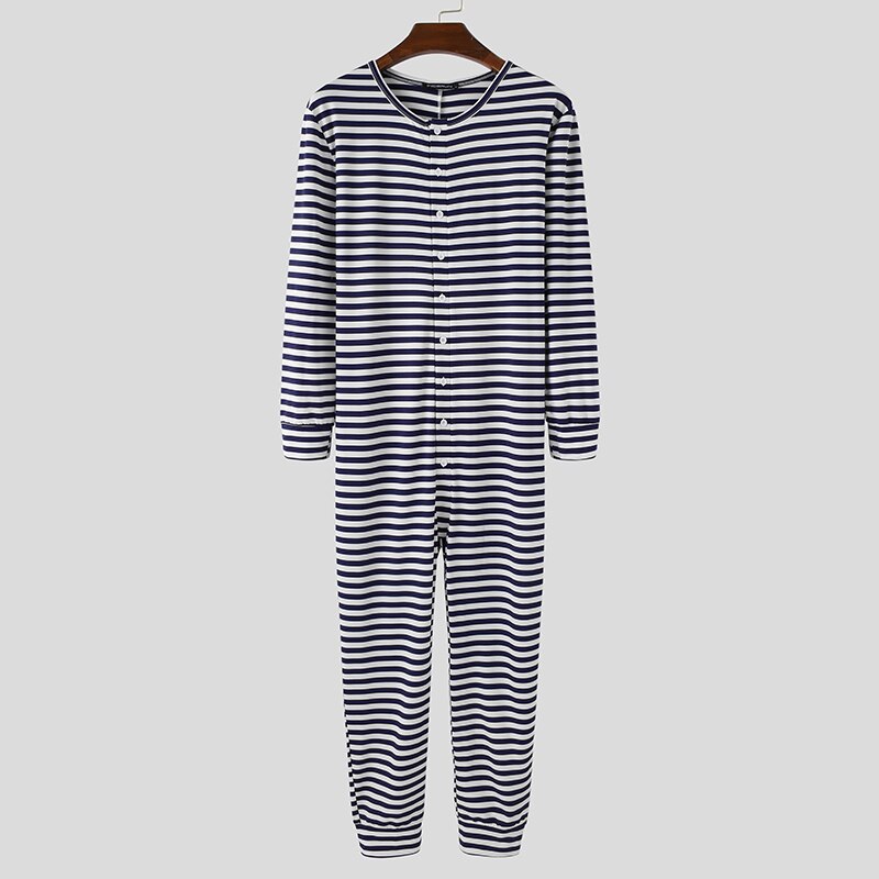 TEEK - Mens Pajamas Jumpsuit Sleepwear Romper PAJAMA theteekdotcom Striped Navy S 