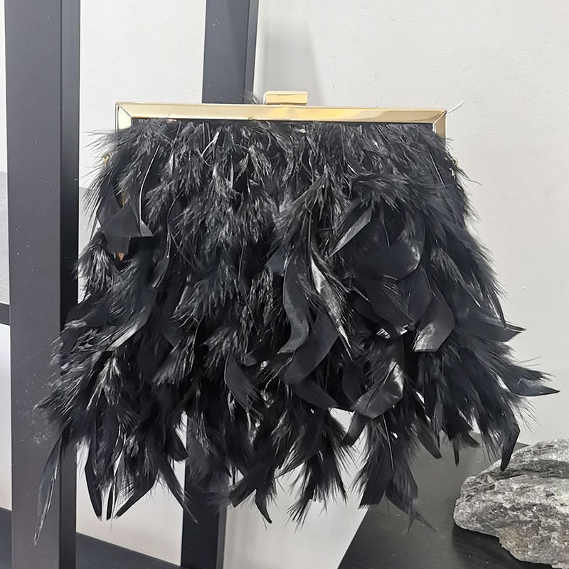TEEK - Fashion Feather Handbag BAG theteekdotcom Black  