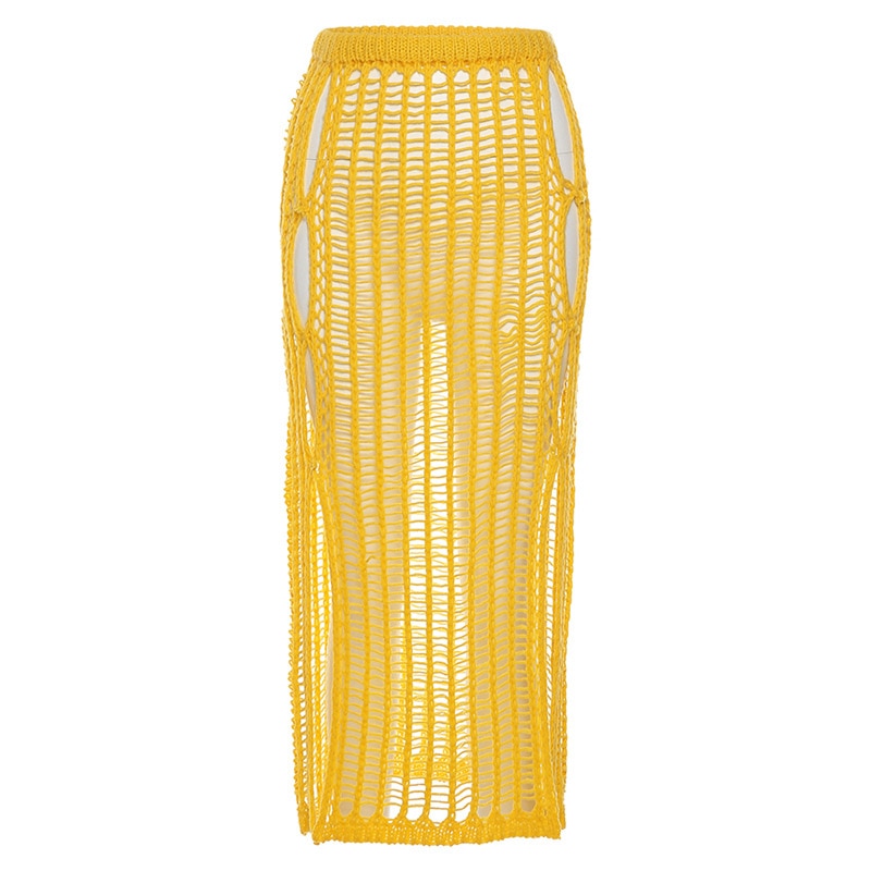 TEEK - Crochet Knitted Peek Long Skirt SKIRT theteekdotcom Yellow One Size 