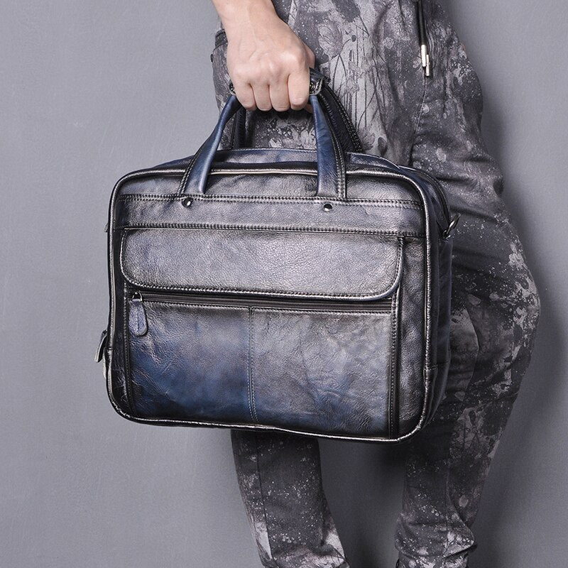 TEEK - Real Leather Antique Style Briefcase BAG theteekdotcom dark blue  