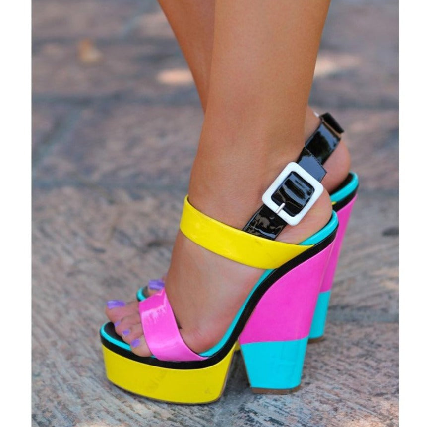 TEEK - Multicolor Chunky Heeled Sandals SHOES theteekdotcom   