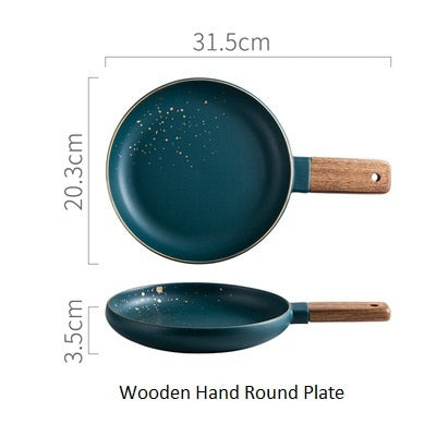 TEEK - Green Nordic Ceramic Dinnerware Set HOME DECOR theteekdotcom wooden handle round 25-30 days 
