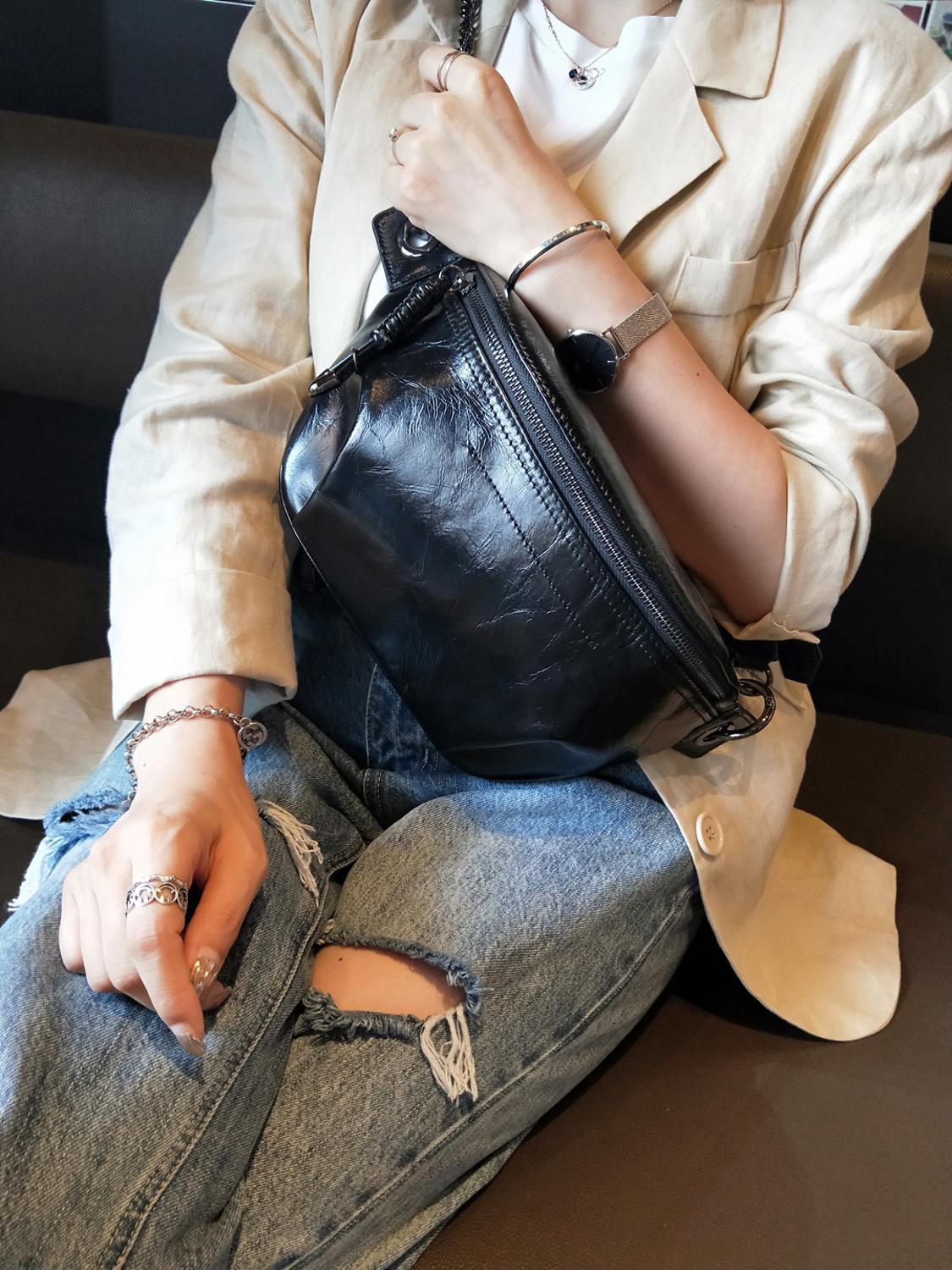 TEEK - Genuine Leather Pillow Waist Bag BAG theteekdotcom Black  