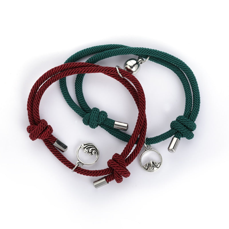 TEEK - Handmade Couple's Magnetic Bracelets JEWELRY theteekdotcom red wine dark green adjustable 