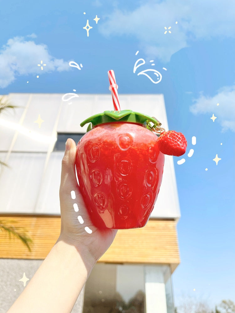 TEEK - Strawberry Portable Cup  & Straw DRINKING GLASS theteekdotcom   